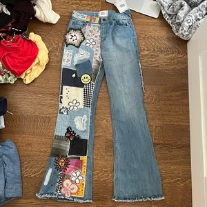 Brand new never worn new with tags urban outfitters flare jeans patches crochet